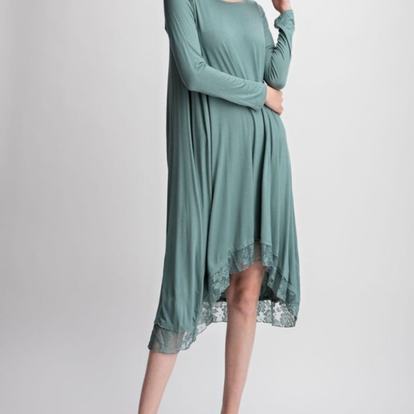 😊 Lace Hem Hi Lo Basil Loose Tunic Dress - Picture 5 of 5